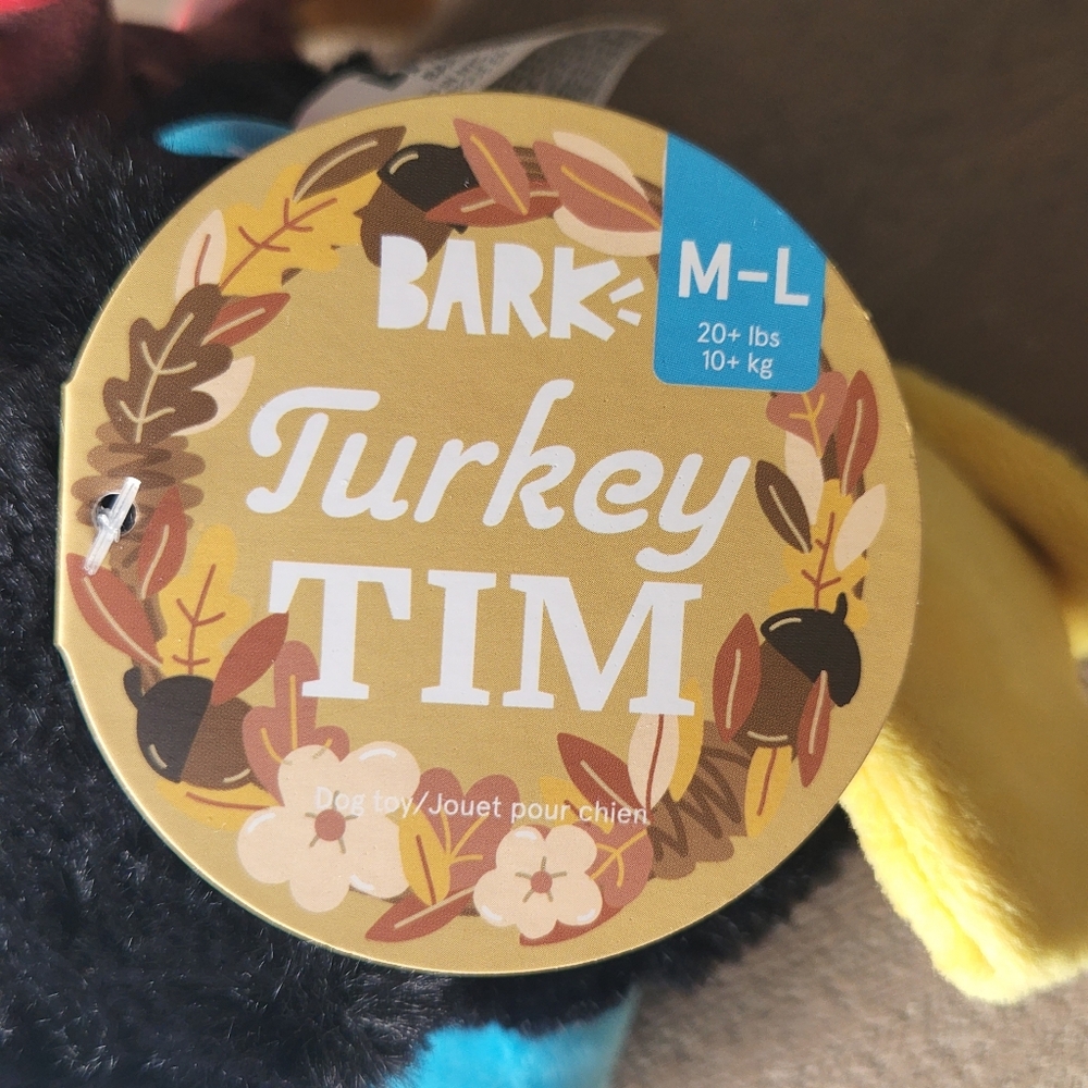 BarkBox Dog Toy Turkey Tom Thanksgiving 2022 Crinkle Squeak M/L (20+ Lbs) - Picture 4 of 6